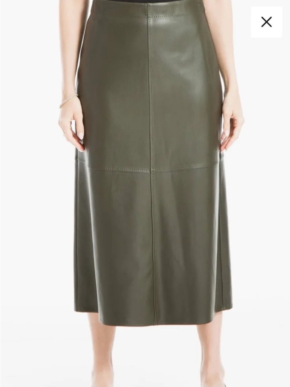 Max Studio Olive Faux Leather Midi Skirt